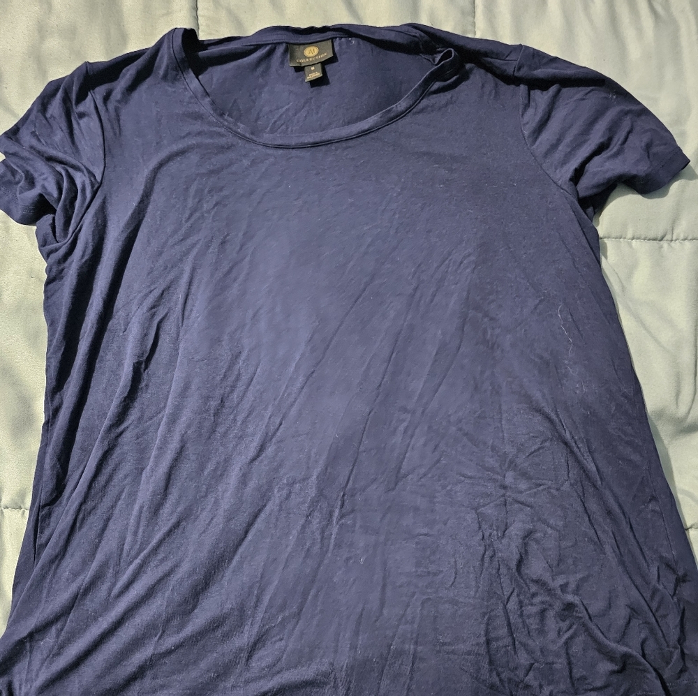 Short sleeve navy blue loose fit long shirt